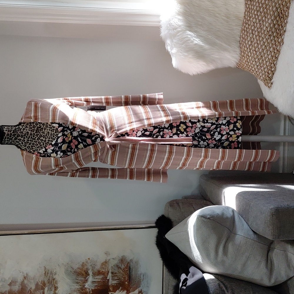 Striped Tan Long Belted Cardigan - Picture 4 of 11